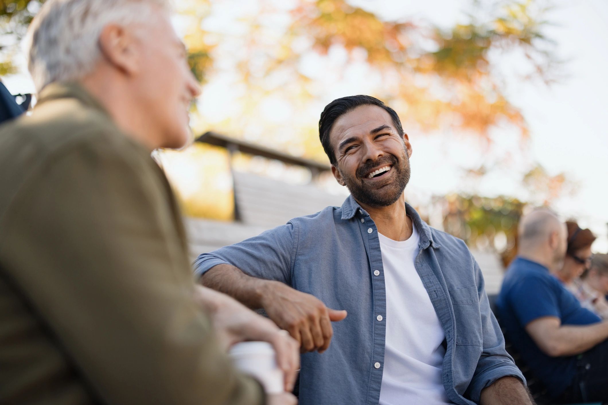 Supportive conversation outdoors
